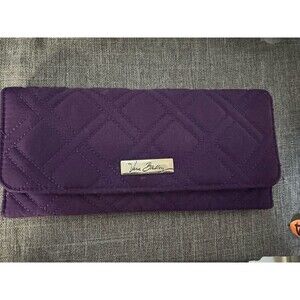 Vera Bradley Purple Quilted Diamond Stitched Tri-Fold Clutch Wallet 8" Magnetic